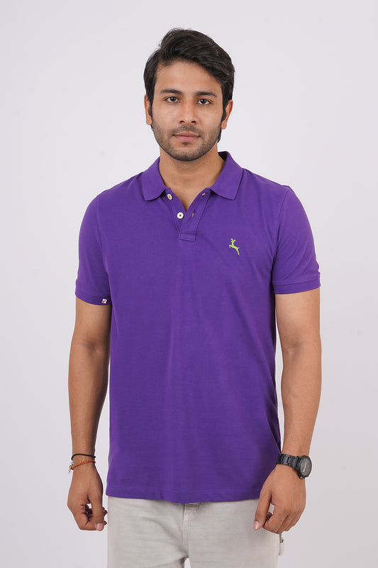 Men's purple core pique polo t-shirt with embroidered logo