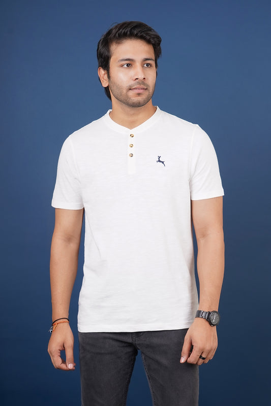 Men's Snow White Slub Jersey Henley Neck T-shirt