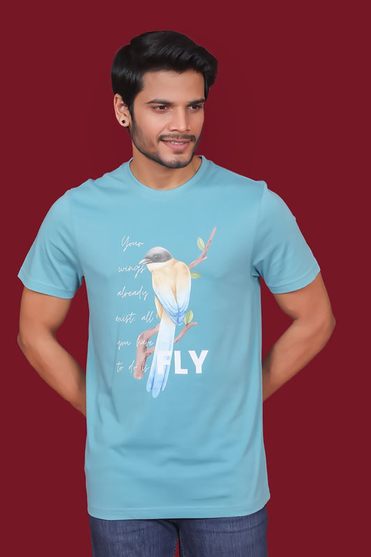 Men's Reef Water Single Jersey Round Neck T-shirt with Digital Print