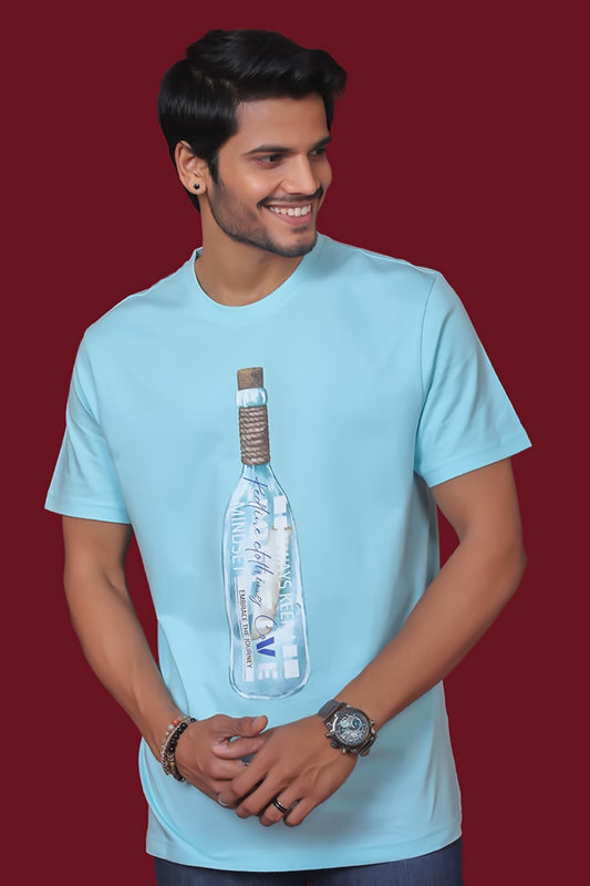Men's Aqua Blue Single Jersey Round Neck T-shirt With Digital Print