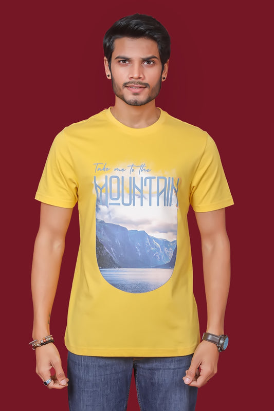 Men's Mimosa Single Jersey Round Neck T-shirt with Digital Print