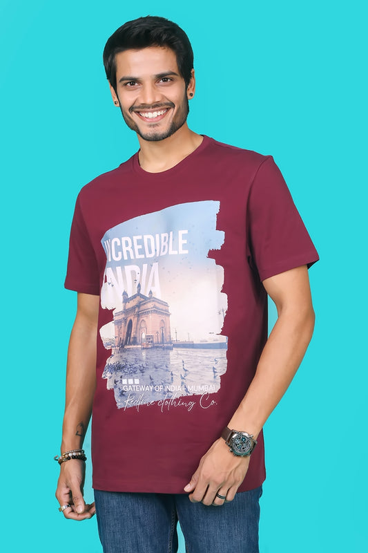 Men's Classic Red Single Jersey Round Neck T-shirt with Digital Print