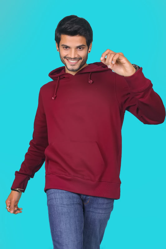 Men's Burgundy Hooded Jacket
