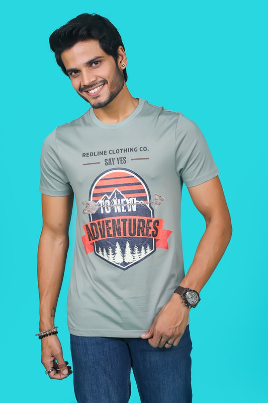 Men's Sage Pima Cotton Single Jersey Round Neck T-shirt with Digital Print