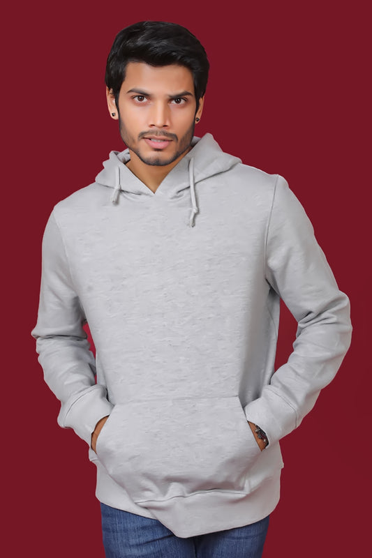 Men's Grey Melange Hooded Jacket