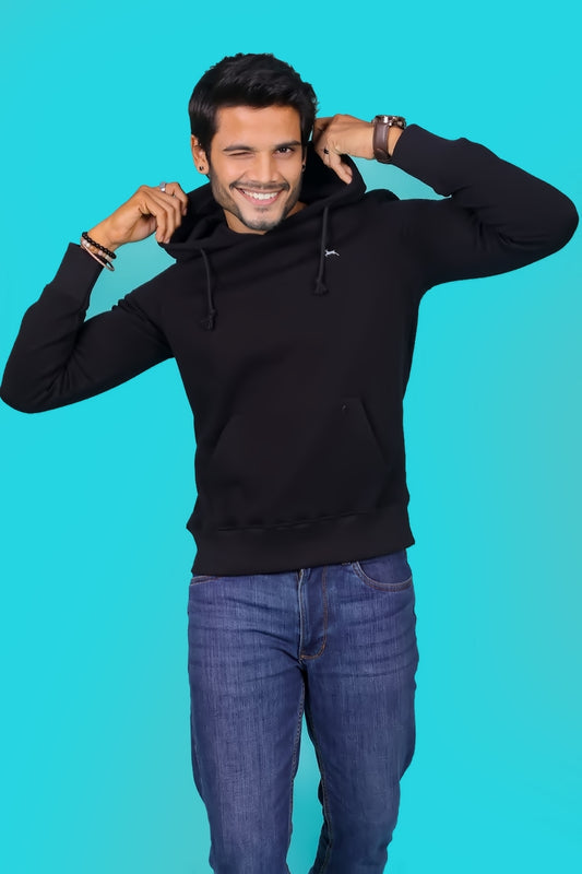 Men's Black Hooded Jacket with Logo