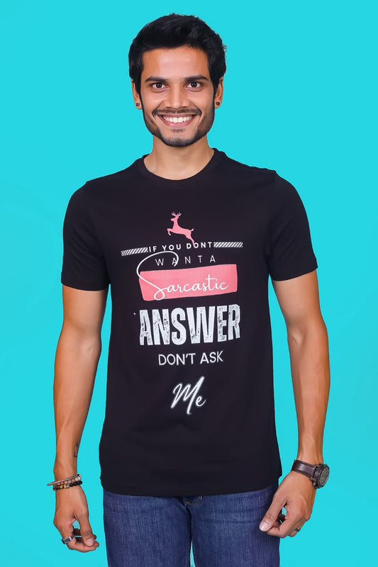 Men's Black Pima Cotton Single Jersey Round Neck T-shirt with Digital Print