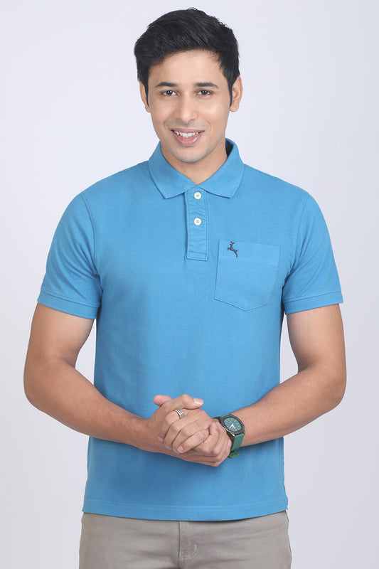 Men's Teal Core Pique Polo Embroidery T-shirt with Pocket