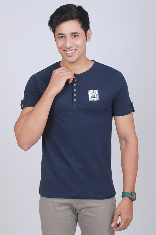 Men's Heritage Navy Single Jersey Henley Neck T-shirt