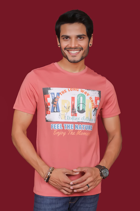 Men's Cayon Rose Pima Cotton Single Jersey Round Neck T-shirt with Digital Print