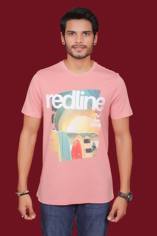 Men's Rose Tan Pima Cotton Single Jersey Round Neck T-shirt with Digital Print