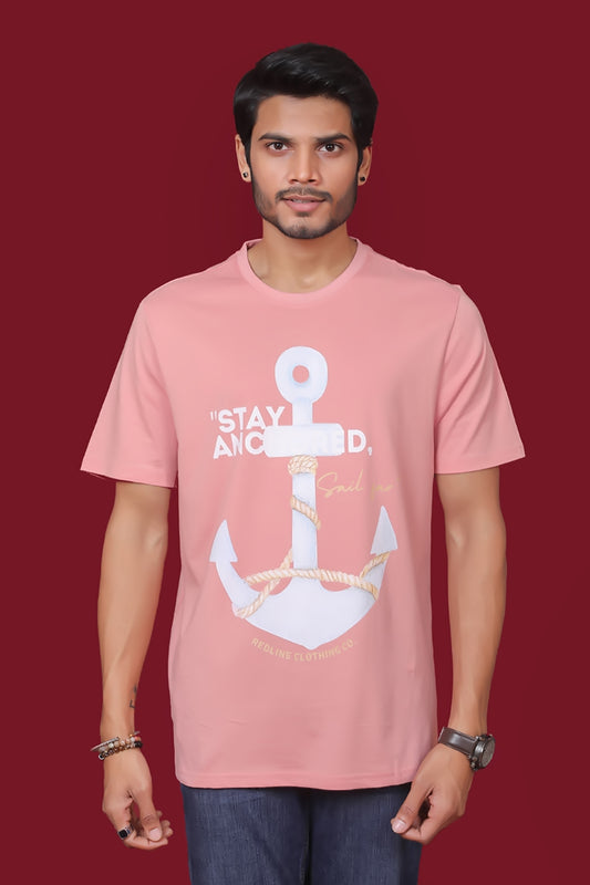 Men's Rose Tan Pima Cotton Single Jersey Round Neck T-shirt with Digital Print