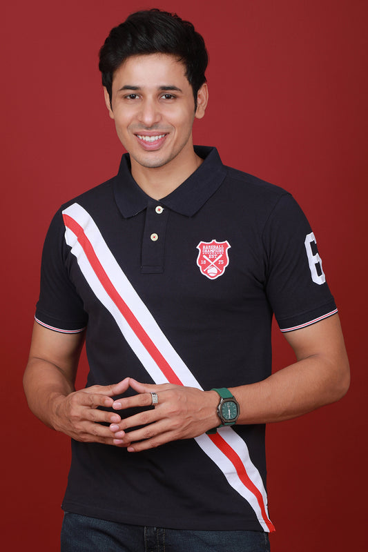 Men's Navy Blue Cut & Sew Pique Polo T-shirt