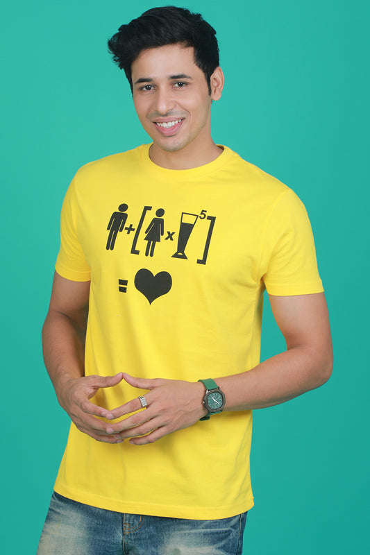 Men's Yellow Printed Single Jersey Round Neck T-shirt