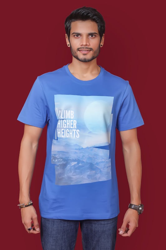 Men's Royal Blue Single Jersey Round Neck T-shirt with Digital Print