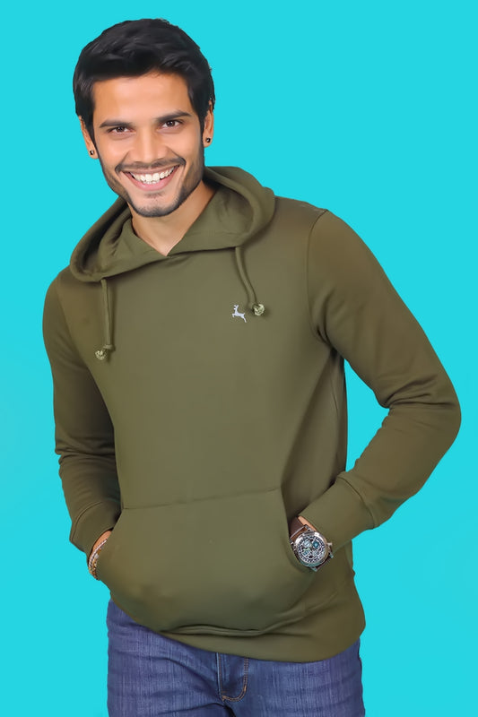 Men's Military Green Hooded Jacket with Logo
