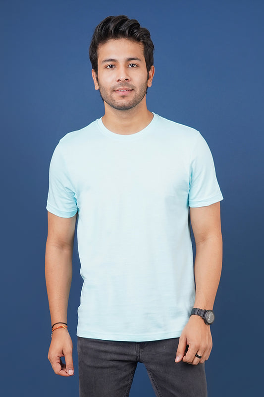 Men's Aqua Single Jersey Round Neck T-shirt