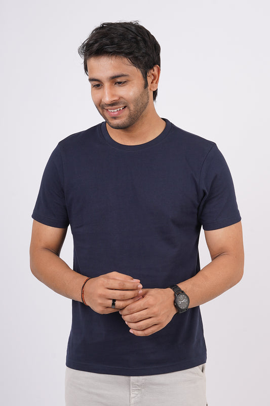 Men's Navy Single Jersey Round Neck T-shirt
