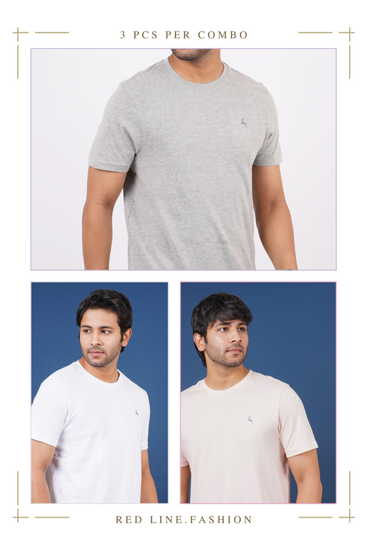 Pack of 3 Solid Crews (Grey Mel, White & Cloud Pink) with logo