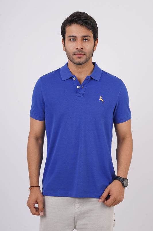 Men's blue core pique polo t-shirt with embroidered logo