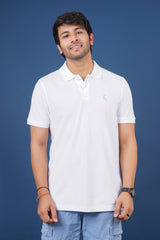 Men's white core pique polo t-shirt with embroidered logo