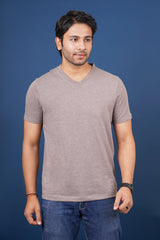 Men's Iron Brown Melange V-Neck T-shirt