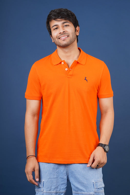 Men's orange core pique polo t-shirt with embroidered logo