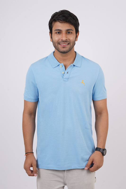 Men's sky blue core pique polo t-shirt with embroidered logo