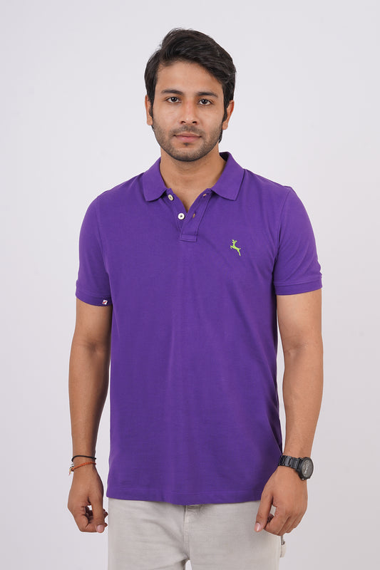 Men's purple core pique polo t-shirt with embroidered logo