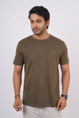 Men's bottle green single jersey round neck t-shirt with logo