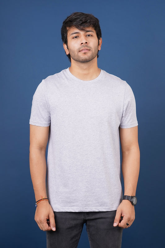 Men's Grey Melange Pima Cotton Single Jersey Round Neck T-shirt