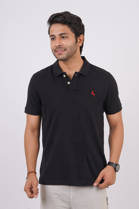 Men's black core pique polo t-shirt with embroidered logo