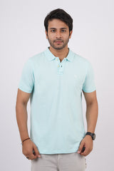 Men's water blue core pique polo t-shirt with embroidered logo