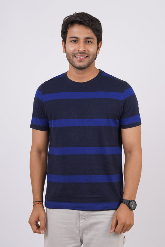 Men's Royal Blue/Navy striped round neck t-shirt