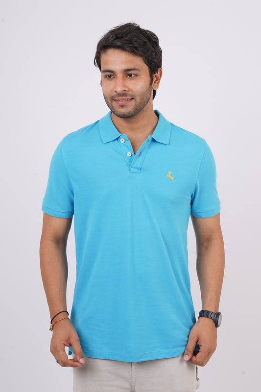 Pack of 3 Core Polo T-Shirts (MD Blue, Sky Blue, Light Blue) With Embroidered Logo