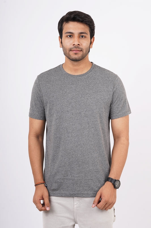 Pack of 3 Solid (Anthra Melange, Glacier grey & Coral) Crew Neck T-Shirts