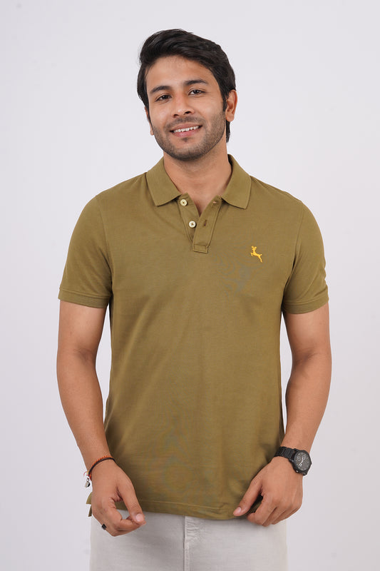 Men's olive green core pique polo t-shirt with embroidered logo