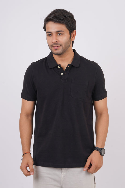 Men's black core pique polo t-shirt with pocket