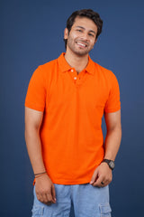 Men's Orange Core Pique Polo T-shirt