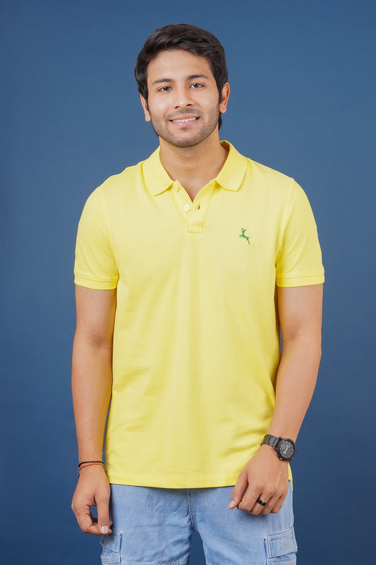 Men's yellow core pique polo t-shirt with embroidered logo