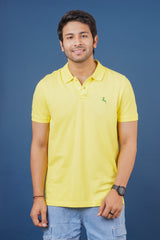 Men's yellow core pique polo t-shirt with embroidered logo