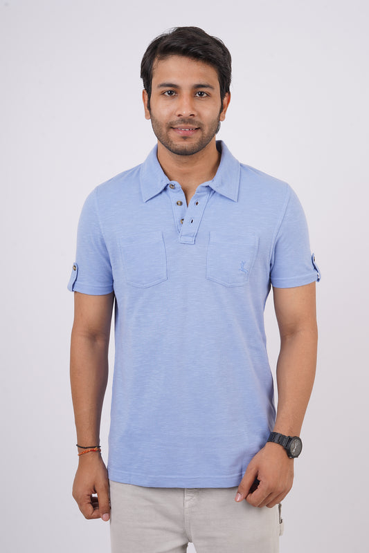 Men's Lavender slub pique polo t-shirt with double pocket