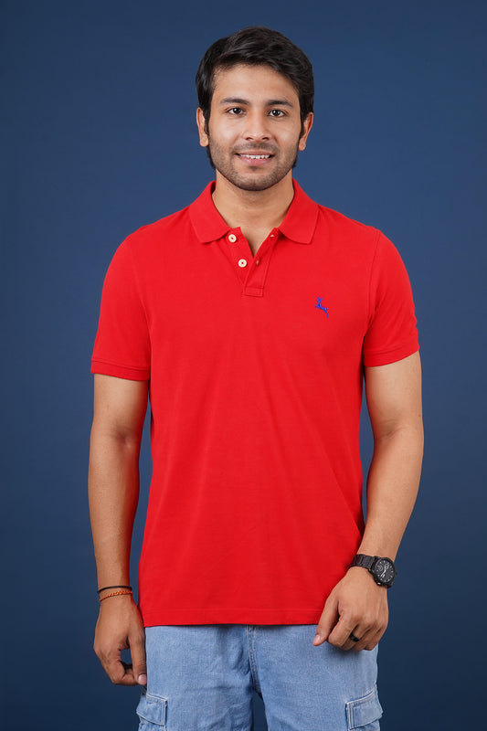 Men's red core pique polo t-shirt with embroidered logo