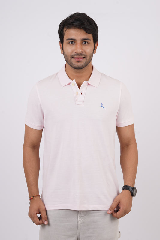 Men's Light Pink core pique polo t-shirt with embroidered logo