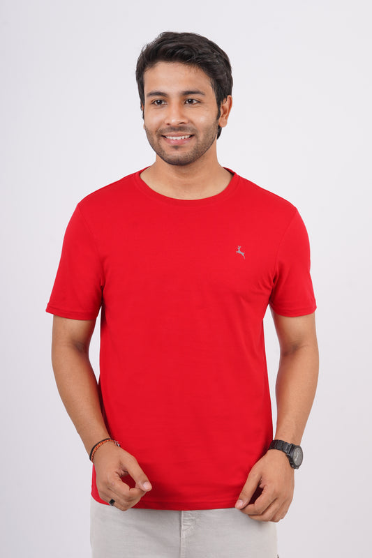 Men's Tango Red Pima Cotton Single Jersey Round Neck T-shirt with Logo