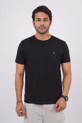 Men's black single jersey round neck t-shirt with logo