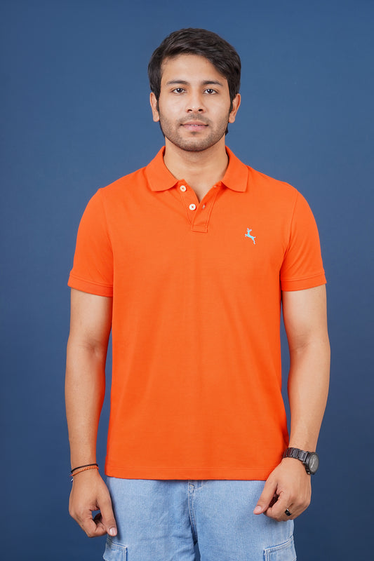 Men's dark orange core pique polo t-shirt with embroidered logo