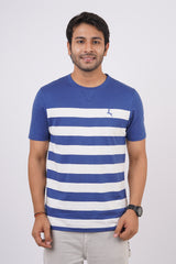 Men's True Navy/White striped round neck t-shirt