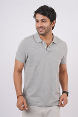 Men's Grey Melange Core Pique Polo T-shirt