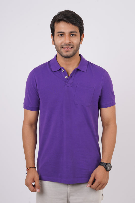 Men's purple core pique polo t-shirt with pocket